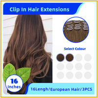 16" 3PCS Invisiable 21 Stainless Steel European Hair Clip In Hair Extensions