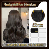 20'' Russian Hair On Darker Range Genius Weft Hair Extensions 2 Strips Standard Full Head  25