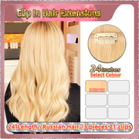 24'' Russian Hair On Blonde Range Clip In Hair Extensions 3 Pieces 21 Clips Standard Full Head 28/29