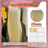 24'' Russian Hair  On Blonde Range Skin Tape  Hair Extensions 40 PCs Standard Full Head 26