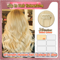 26'' Russian Hair  On Blonde Range  Clip In Hair Extensions 3 Pieces 21 Clips Standard Full Head 33