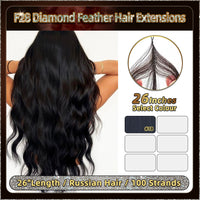 26'' On Darker Range F28 Diamond Feather Hair Extensions  100 Strands Standard Full Head  25