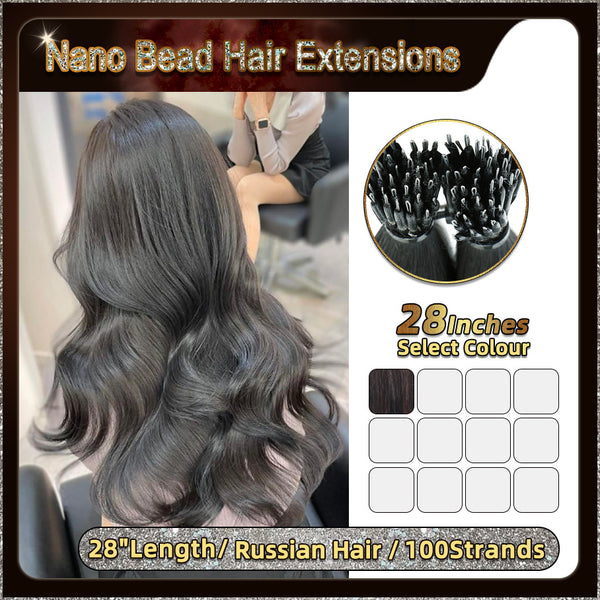 28'' Russian Hair On Darker Range Nano Bead Hair Extensions