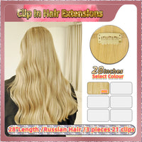 28'' Russian Hair  On Blonde Range  Clip In Hair Extensions 3 Pieces 21 Clips Standard Full Head  26