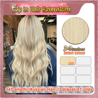 34'' Russian Hair  On Blonde Range  Clip In Hair Extensions 3 Pieces 21 Clips Standard Full Head  33