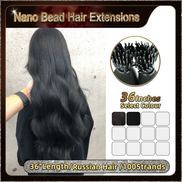 36'' Russian Hair On Darker Range Nano Bead Hair Extensions