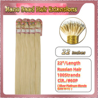 22'' Russian Hair On Blonde Range Nano Bead Hair Extensions 100 Strands Standard Full Head  28