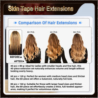 26'' Russian Hair On Darker Range Skin Tape Hair Extensions  40 PCs Standard Full Head 24